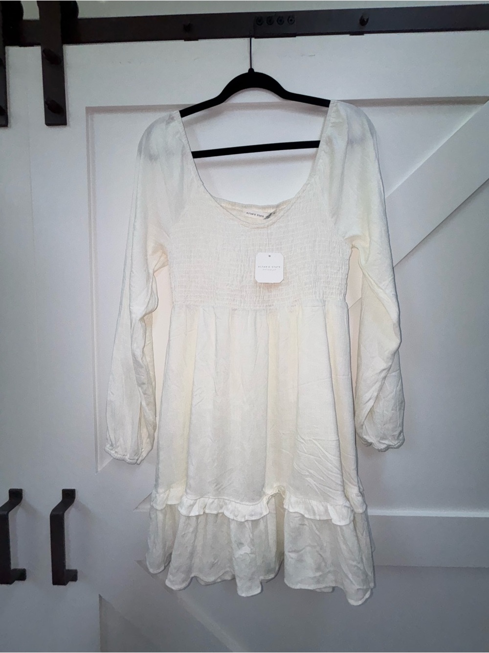 Altar'd State Ivory Smocked Tiered Babydoll Dress